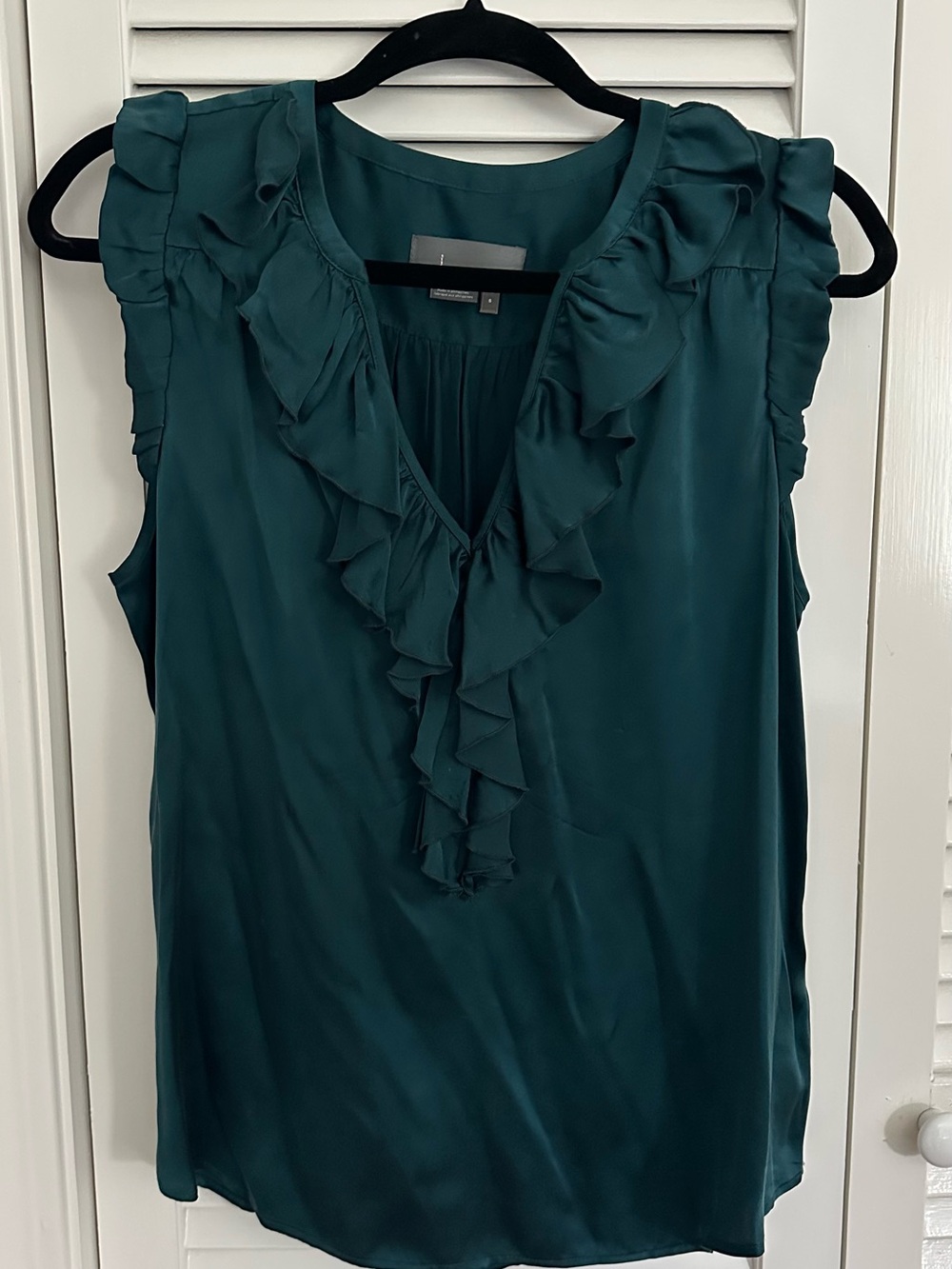Anthropologie Teal Ruffle V-Neck Sleeveless silky Camisole